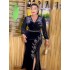 Foreign trade African women's fishtail skirt elastic gold velvet rhinestone V-neck long sleeved cross-border source spot