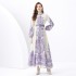 2024 Vacation - Palace style Retro Stand up Collar Single breasted Printed Wide Swing Long Dress