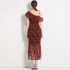 Real time spot 2024 summer new elegant and intellectual temperament ruffled irregular V-neck printed dress