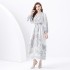 2024 Vacation - Palace style V-neck lantern sleeve double door placket printed long lace dress