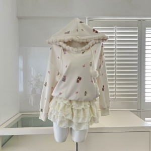 Reese Withers Cat Party Autumn Sweet Loose Small Design Sense Hoodie Half Skirt