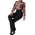 Cross border new casual suit for European and American foreign trade women's clothing, printed stand up collar long sleeved shirt top, wide leg pants two-piece set