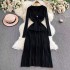 Large size women's clothing 2024 autumn and winter new knitted dress, fat mm, covering the belly to show off thinness, paired with a coat, base coat, woolen dress