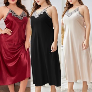 Cross border sexy plus size morning gown, suspender nightgown set, ice silk sleepwear, home wear, nightgown, spring and summer sleepwear