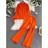 Korean style outfit slimming sweater knitted suit for women 2024 winter new casual high waisted wide leg pants two-piece set