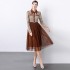 Autumn New Small Fragrant Style Splicing Large Swing Long Sleeve Dress with Elegant and High End Charm