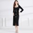 Real time spot French square collar polka dot long skirt with slit to show off slimming bow velvet Hepburn dress