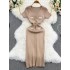 2024 summer outfit new style French waist cinching, slim and thin figure, deep V-neck, hip hugging knitted dress, medium to long length