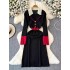 French retro contrasting collared knitted dress for women's autumn and winter new collection, waist cinching and slimming style, base sweater dress