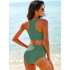 2024 New Solid Color Printed Cross border Foreign Trade Swimsuit Split High Waist Tank Top Sports Conservative Swimsuit Wholesale