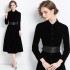 Real time spot European station new women's slim fit large display black velvet dress with belt included