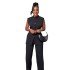 European and American cross-border women's clothing 2024 summer new item stand up collar buckle sleeveless waist cinched top with tie up, wide leg pants set