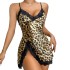 Sexy leopard print jumpsuit summer thin breathable suspender dress for home wear, new ice silk pajamas for women