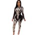 8189 European and American cross-border sequin bead sexy women's long sleeved see through jumpsuit manufacturer direct sales source