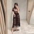 2024 new lace mesh nail bead dress for women's summer design, niche and slimming cake dress with a cinched waist