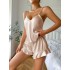 Danilin Ice Silk Sleepwear Women's Sexy Strap Shorts Two Piece Set Home Clothes Summer Imitation Silk Sleeping Skirt