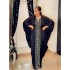 2023 African Women's Dress Large Bat Sleeve V-neck Robe Made of Artificial Silk with Hot Stamping, Available in Stock