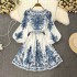 FD1294 in stock 2024 autumn new cross-border women's fashionable V-neck long sleeved Bohemian printed dress