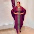 2023 African Women's Dress Large Bat Sleeve V-neck Robe Made of Artificial Silk with Hot Stamping, Available in Stock