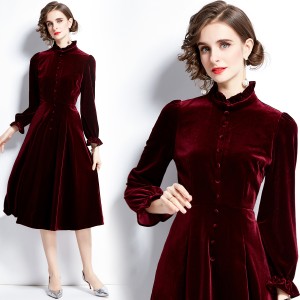 Real shot in stock: Ribu Autumn New Women's Clothing Palace Style Velvet Dress