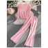 Fashion suit women's Korean version round neck long sleeved letter knitted sweater two-piece set, high waist slimming casual pants two-piece set