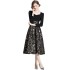 Real time stock 2024 autumn high-end black jacquard mid length temperament dress new