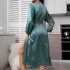 Ice silk pajamas women's hotel bathroom tie up bathrobe summer breathable thin fashion cherry print long sleeved nightgown