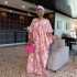 Cross border African ethnic style loose long skirt African mom BUBU bat sleeve dress with headscarf