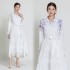 Spot Photo - Fashionable Bohemian Collar Lace Edge Lantern Sleeve Waist Long Printed Dress