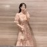 2024 Summer New Product Small Floral Square Neck Short Sleeve Lace Slimming Princess Long Dress Fairy Dress