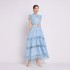 5085 Heavy Industry Design Solid Color Long Skirt Fashion Stand up Collar Sleeveless Hollow Out Dress without Strap