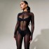 European and American style long sleeved mesh pants, 2024 summer ins new women's sexy see through jumpsuit, foreign trade wholesale