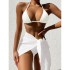 2024 new foreign trade swimsuit European and American backless sexy solid color bikini mesh short skirt bikini three piece set