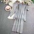 Autumn and Winter Fashion Bat Long Sleeve One Shoulder Off Shoulder Loose Knitted Shirt Top Two Piece Set V-neck Vest Dress