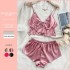 European and American style cross-border new silk underwear sexy home clothes ice silk pajamas women's suspender bellyband shorts set