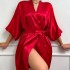 Danilin sexy imitation silk nightgown casual thin home clothes pajamas simple loose cardigan lace up bathrobe for women