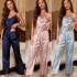 Danilin thin ice silk pajamas for women can be worn outside, casual home clothes for women, fashionable and sexy sleepwear, suspender set