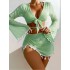 2024 New European and American Conservative Four piece Solid Color Tassel Hoodie Mesh Short Skirt Bikini Wholesale Swimsuit Women