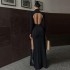 European and American style 2024 spring new women's long sleeved high neck sexy backless slit long skirt fashion dress wholesale