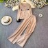 Fashion suit women's winter new round neck knitted long sleeved top+high waist slimming wide leg pants casual two-piece set