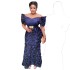 Foreign trade African women's dress luxury three-dimensional embroidered one collar mesh yarn bead hot stamping diamond belt evening dress