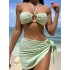 Foreign trade European and American sexy bikini bikini swimsuit three piece set gauze skirt hanging neck solid color swimsuit women's spot multi color