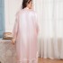 Large size summer nightgown, simple casual cardigan nightgown, long sleeved home wear, medium to long length bathrobe, ice silk nightgown for women