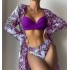 2022 new three-point three piece set of outerwear, long sleeved European and American cross-border split bikini swimsuit, women's bikini