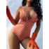 2024 new one-piece big V-neck swimsuit women's striped backless swimsuit women's sexy European and American manufacturer wholesale swimsuit