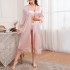 Large size summer nightgown, simple casual cardigan nightgown, long sleeved home wear, medium to long length bathrobe, ice silk nightgown for women