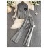 Fashion suit women's Korean version long sleeved contrasting color V-neck knitted cardigan jacket two-piece set high waist straight leg wide leg pants