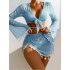 2024 New European and American Conservative Four piece Solid Color Tassel Hoodie Mesh Short Skirt Bikini Wholesale Swimsuit Women