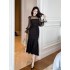 Skinny fishtail dress sexy retro Hepburn style patchwork mesh slimming temperament, hip hugging mid length skirt