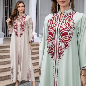 Muslim dress, Middle Eastern robe, women's cross-border evening gown, embroidered dress, wholesale for foreign trade